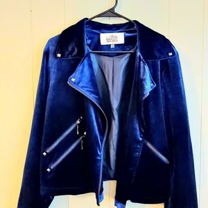 Belle Badgley Mischka Velvet Moto Jacket Navy Blue Rockabilly L